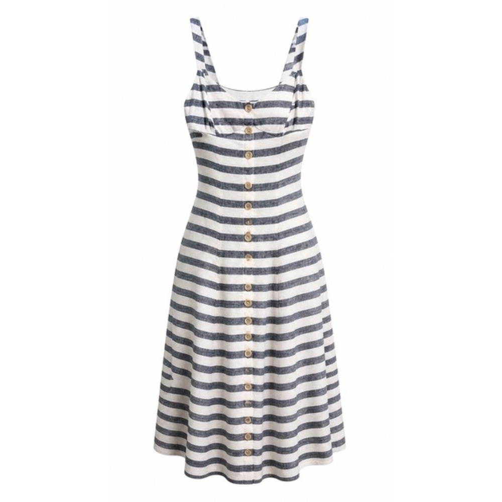 NWT Maeve Striped Babydoll Womens size OPetite Button Front Linen Trumpet Dress